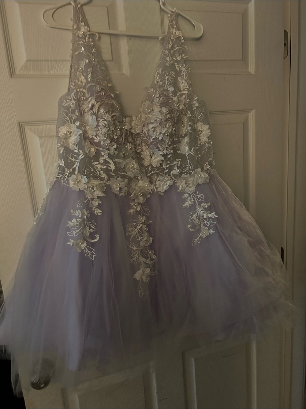 Lilac Embroidered Floral Tulle Prom Dress